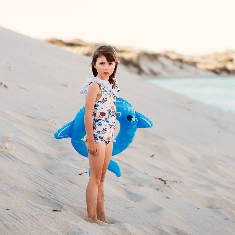 Girl Ruffle Swimsuit - White Floral