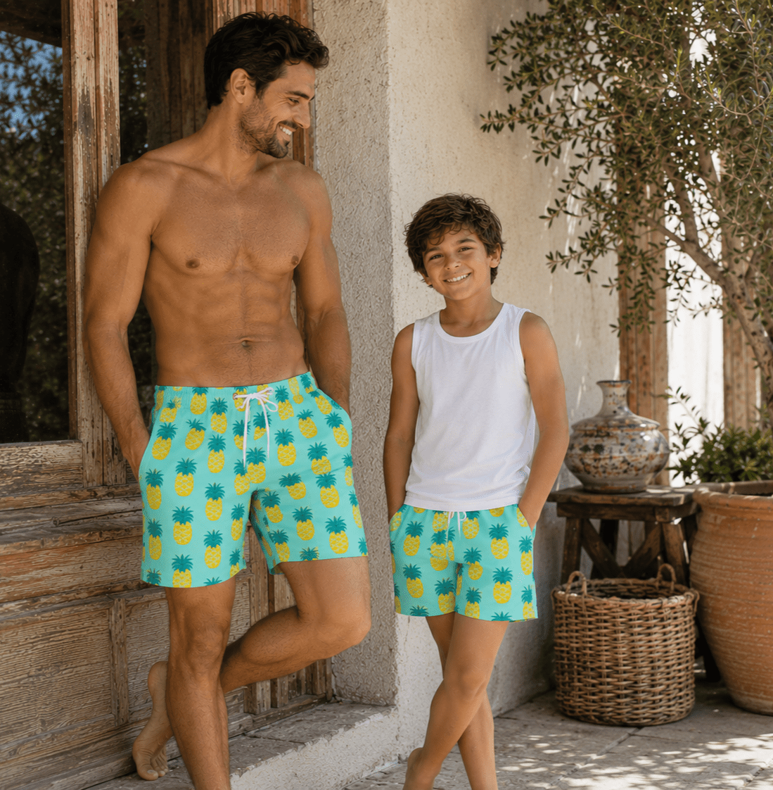 Daddy and Me Swim Shorts - Pineapple Green - Image 2